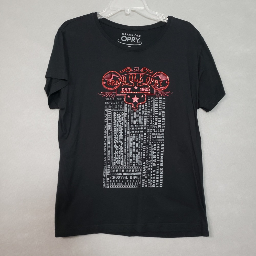 Grand Ole Opry Women XL T-Shirt Black Country Music Artist Roster Rhinestone Tee